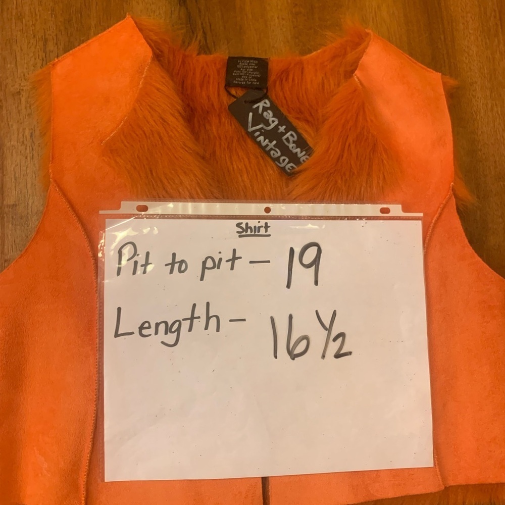 Rag & Bone faux suede fur vest Medium Orange front tie closure Vintage Bohemian - Picture 4 of 8